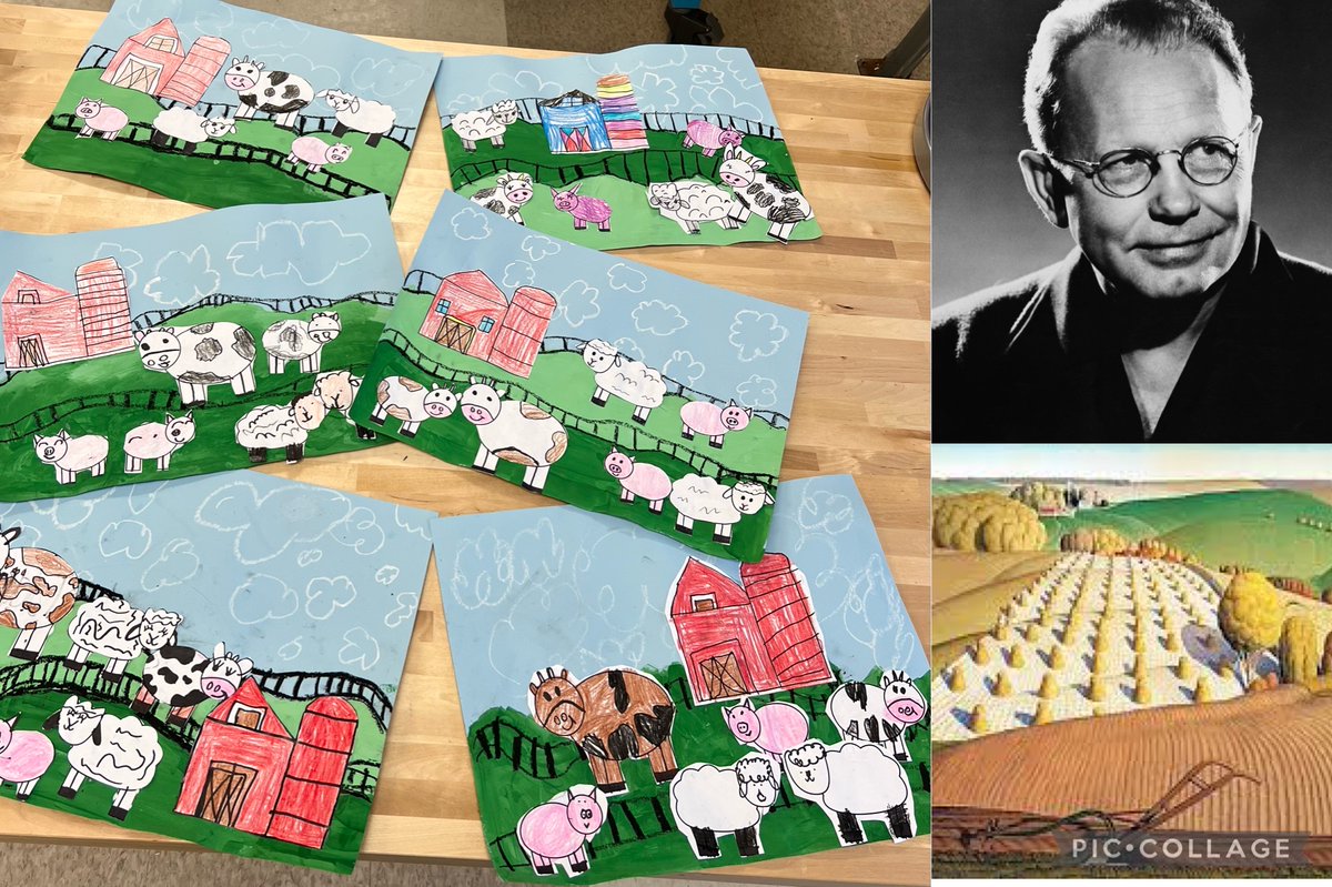 troyunion_art's tweet photo. Kindergarten and first grade artists are finishing up landscapes inspired by the work of artist Grant Wood. Thank you @mrs_clos for sharing your lesson with me! We loved it! https://t.co/MuaysBlpxU