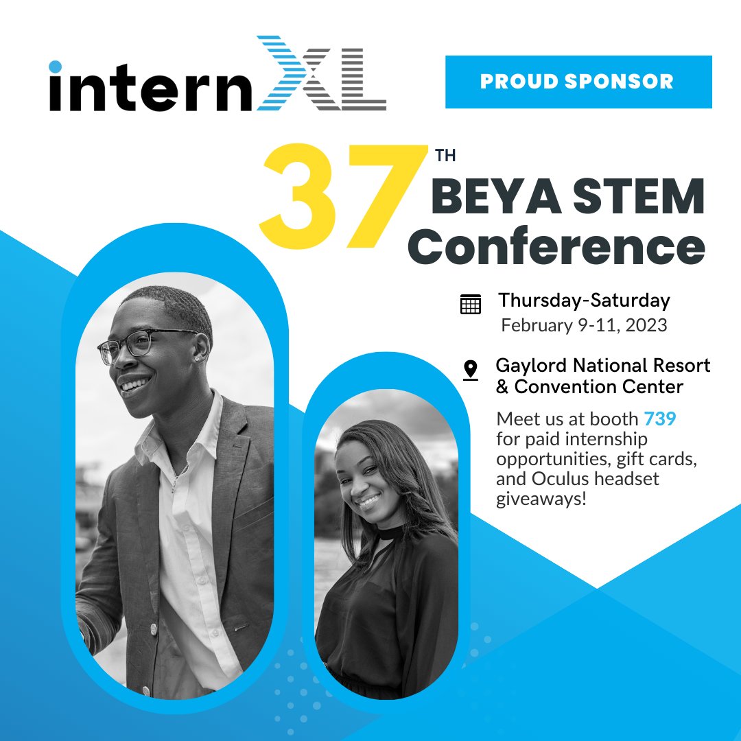 theinternxl's tweet photo. internXL is a proud sponsor of the 37th Annual @BlackEngineer Conference! Meet us at booth #739 to learn more about our PAID internships and participate in the internXL VR experience! Visit us for your chance to win a $50 Gift cards & Oculus headsets.
#internXL #BEYA2023 https://t.co/VbPF4p0RYw
