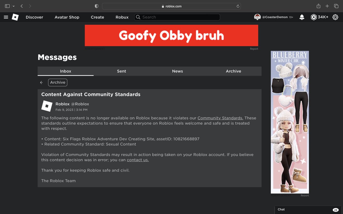 Runier819's tweet photo. Alright important announcement, a friend of mine known as CoasterDemon on Roblox got his account falsely terminated. It started with our dev site for his game getting content deleted despite it containing no adult content, and now it's gotten worse with my friend losing his acc https://t.co/iSrCDuVyTt