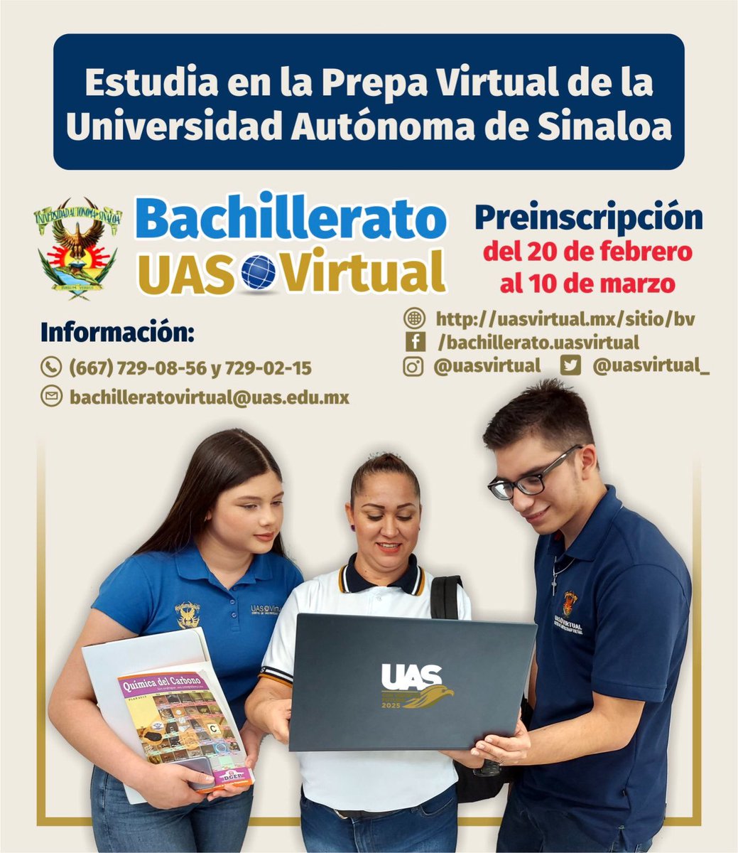 Uasvirtual_'s tweet photo. 🚨No te quedes fuera!!!🚨
Se acercan las preinscripciones aprovecha la oportunidad de formar parte del Bachillerato Virtual de la Universidad Autónoma de Sinaloa, y terminar tu preparatoria en línea en solo 2 años. ✨
#uasvirtual #SursumVersus #somosgrandessomosuas🦅 https://t.co/qt4CunQqKh