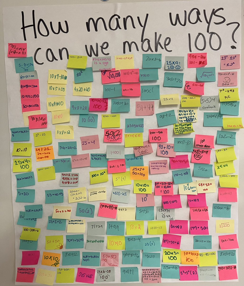 Happy 100th day of school!  Cannot pass up an opportunity to celebrate this great number!  ✏️➕➖➗✖️🟰💯 How many expressions can you make that total 100?!  <a href="/LomsPrincipal/">LOMS Principal</a>