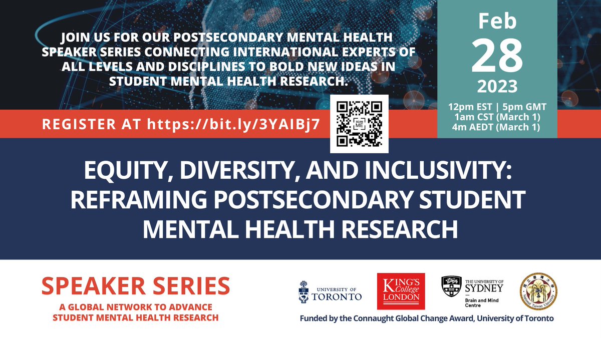 Inlight - Student Mental Health Research at UofT (@uoftinlight) on Twitter photo 📢Our #GlobalSpeakerSeries returns later this month! Join <a href="/CamishaSibblis/">Dr. Camisha Sibblis🇯🇲🏳️🌈🌱🎓🚀💕</a> (<a href="/UTM/">U of T Mississauga</a>), Kome Odoko (<a href="/UCalgary/">U Calgary</a>) and our student speaker (TBA) to discuss equity, diversity, and inclusion in postsecondary student #mentalhealth research. Register now at bit.ly/3YAIBj7 📢Our #GlobalSpeakerSeries returns later this month! Join <a href="/CamishaSibblis/">Dr. Camisha Sibblis🇯🇲🏳️🌈🌱🎓🚀💕</a> (<a href="/UTM/">U of T Mississauga</a>), Kome Odoko (<a href="/UCalgary/">U Calgary</a>) and our student speaker (TBA) to discuss equity, diversity, and inclusion in postsecondary student #mentalhealth research. Register now at bit.ly/3YAIBj7