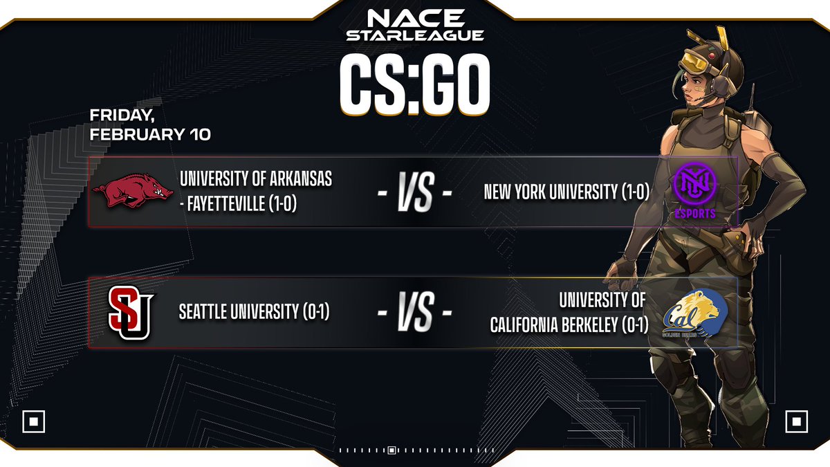 Closing out our first week with some fresh Friday CS:GO matches💥

All the action starts LIVE @ 7PM ET tonight over on twitch.tv/nacestarleague 🌟
🎙️: <a href="/V1nsonCasts/">V1nsonCasts</a> &amp; @handsomehostlos