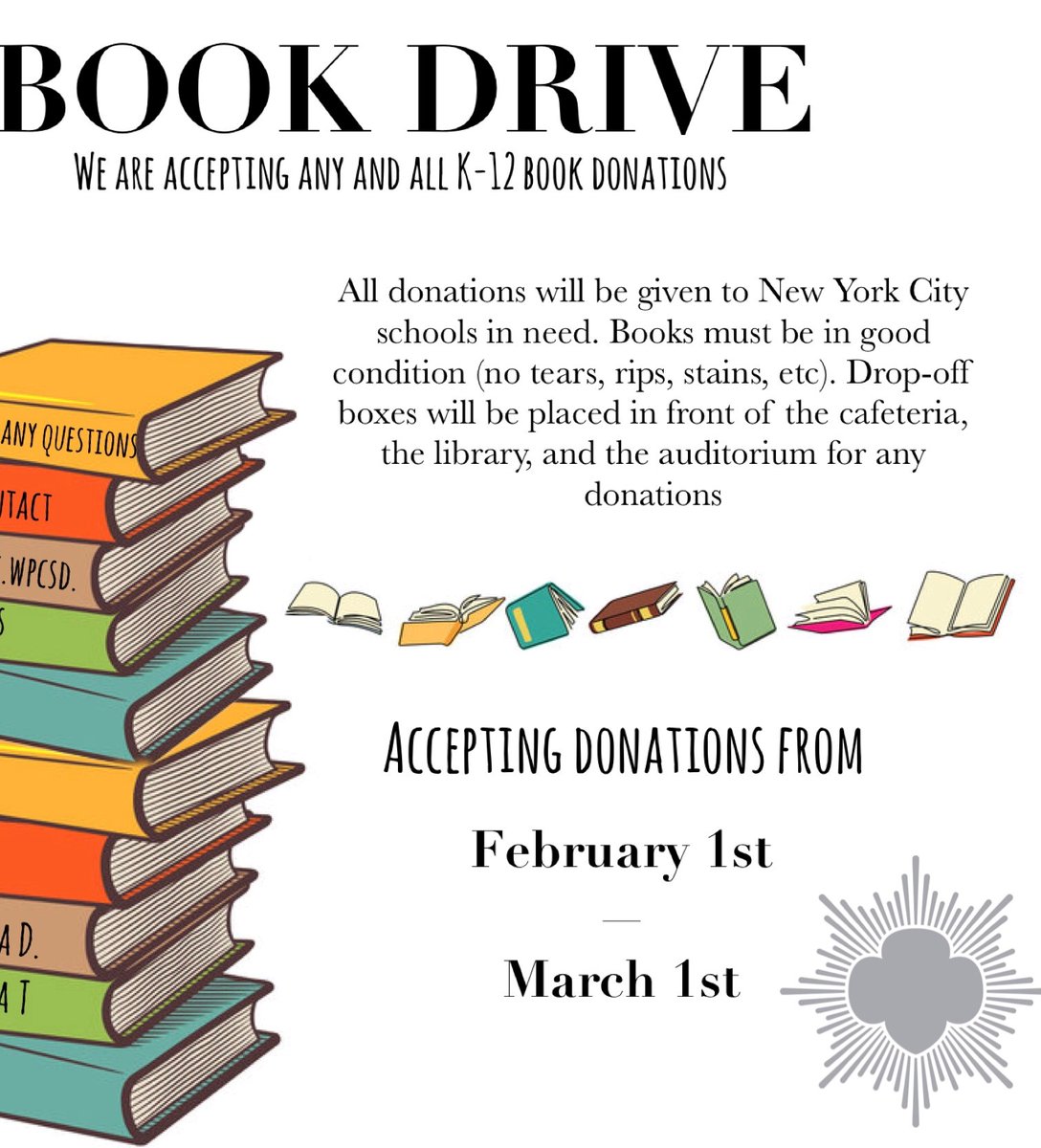 Two students from Highlands are working on a project for their Silver Award for Girl Scouts. Donate books in good condition to go to those in need. <a href="/Principal_WP_MS/">Michael Eaton</a> #WPProud