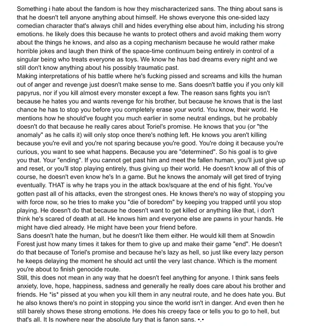 Some thoughts about sans undertale that I've been wanting to share for a while 