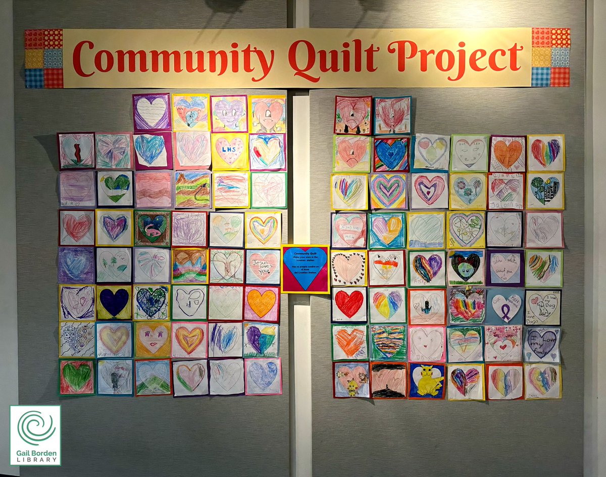 gailbrdnlibrary's tweet photo. Our Community Quilt Project is *lovely* — don’t you think? 😉😍💕
Make your own in the Creation Station!
#CommunityQuilt #artproject #libraryfun https://t.co/hBvLAeLjE0