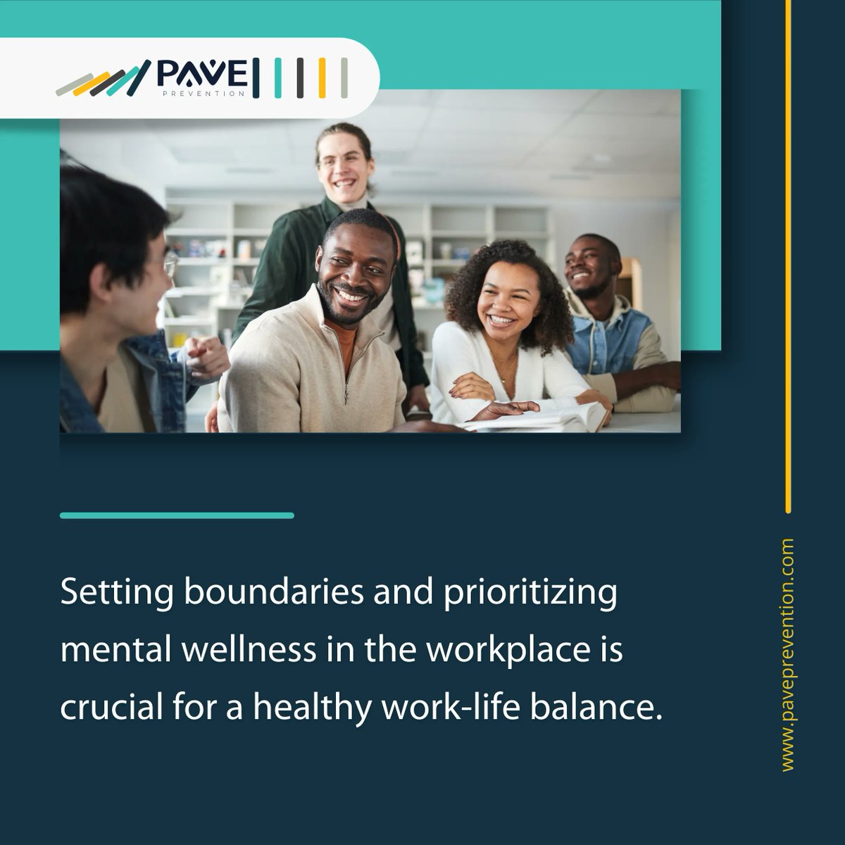 PavePrevention's tweet photo. Setting boundaries and prioritizing mental wellness in the workplace is crucial for a healthy work-life balance.

#PAVE #PAVEPrevention #SafetyTraining #SelfDefense #ViolencePrevention #SafetyAtWork #RespectAtWork #PreventionPrograms https://t.co/xGuLiZjlVs