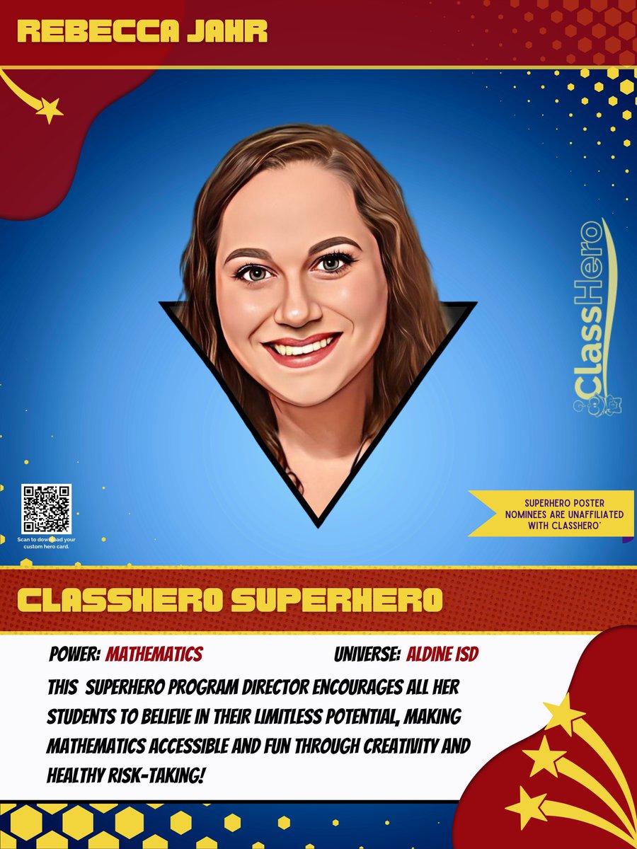 ClassHero (@classheroapp) on Twitter photo Our next #NABE ClassHero Superhero nominee is the amazing <a href="/MathBrains/">Rebecca Jahr</a> of <a href="/AldineISD/">Aldine ISD</a> for making sure her emergent bilingual students are supported and engaged in mathematics and beyond! <a href="/NABEorg/">NABE- National Association for Bilingual Education</a> #CHSuperhero #NABE2023 Our next #NABE ClassHero Superhero nominee is the amazing <a href="/MathBrains/">Rebecca Jahr</a> of <a href="/AldineISD/">Aldine ISD</a> for making sure her emergent bilingual students are supported and engaged in mathematics and beyond! <a href="/NABEorg/">NABE- National Association for Bilingual Education</a> #CHSuperhero #NABE2023