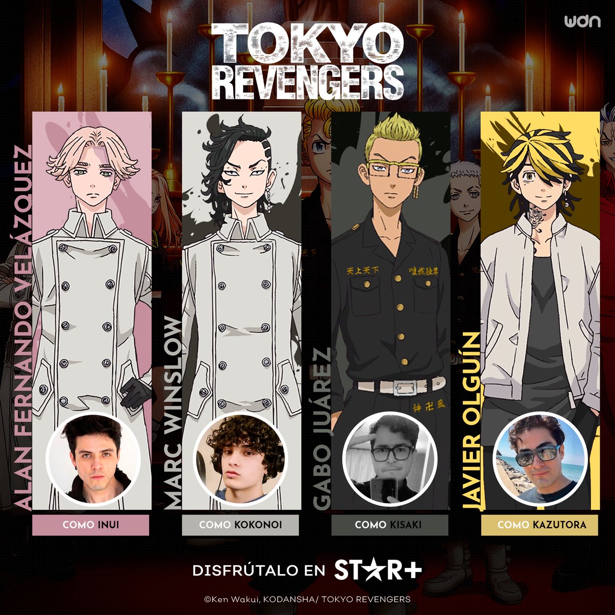 WDN ES - World Dubbing News (@wdn_es) on Twitter photo ¡Disfruta de un nuevo episodio doblado de la segunda temporada de "Tokyo Revengers" cada viernes solo por Star+! 💥👊
🔹 <a href="/AlanFernandoV/">Alan Fernando</a> como Inui.
🔹 <a href="/MarcWinslow/">Marc Winslow</a> como Kokonoi.
🔹 <a href="/GaboJuarezH/">Gabo Juárez 🎩</a> como Kisaki.
🔹 <a href="/JavoOlguin/">Javier Olguín</a> como Kazutora. ¡Disfruta de un nuevo episodio doblado de la segunda temporada de "Tokyo Revengers" cada viernes solo por Star+! 💥👊
🔹 <a href="/AlanFernandoV/">Alan Fernando</a> como Inui.
🔹 <a href="/MarcWinslow/">Marc Winslow</a> como Kokonoi.
🔹 <a href="/GaboJuarezH/">Gabo Juárez 🎩</a> como Kisaki.
🔹 <a href="/JavoOlguin/">Javier Olguín</a> como Kazutora.