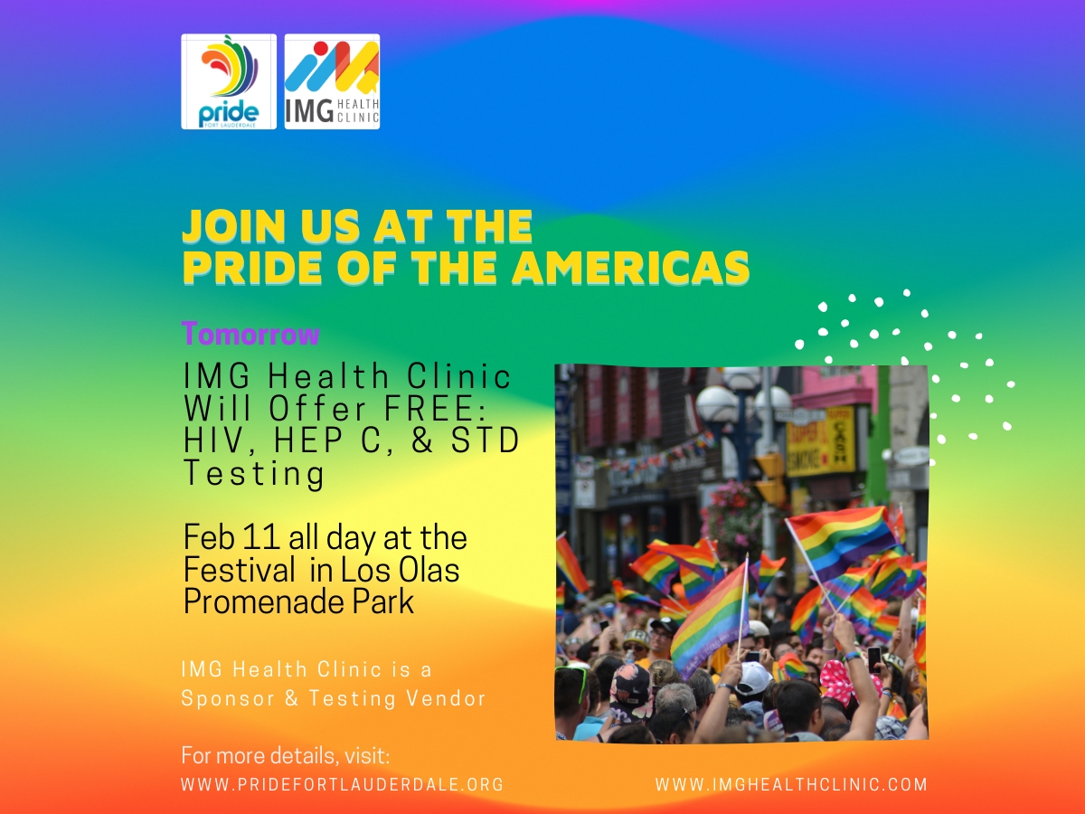 healthymd_'s tweet photo. Join us tomorrow in Fort Lauderdale for Pride of the Americas. IMG Health Clinic will offer FREE HIV, STD, and Hep C testing all day at the Festival in Los Olas Promenade Park. See you there!

#Pride #Prideoftheamericas #FortLauderdale #freestdtesting https://t.co/1NggQm8uRK