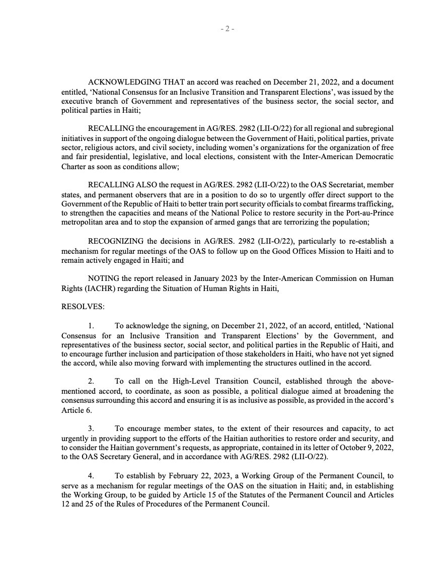 OAS_official's tweet photo. OAS Permanent Council approves by acclamation the resolution “Renewed support for security and humanitarian assistance, inclusive, transparent, free, fair and credible elections, and democratic transition in the Republic of Haiti” https://t.co/6cB8yUDzPy