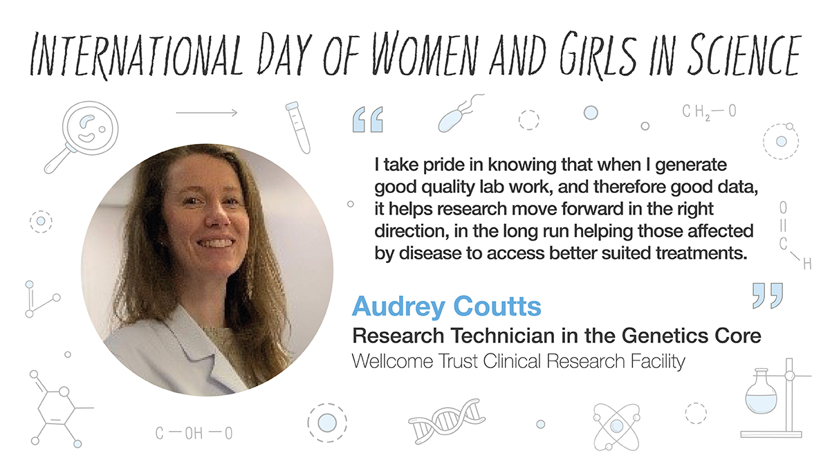 UoETechnicians's tweet photo. Audrey shares what she enjoys about her role as a Research Technician in the Genetics Core at @EdinburghCRF for International Day of Women and Girls in Science #womeninscienceday
#IDWGS
@TechsCommit 
@EdinUniMedicine 
@cmvm_research https://t.co/6uT9KxYQOf