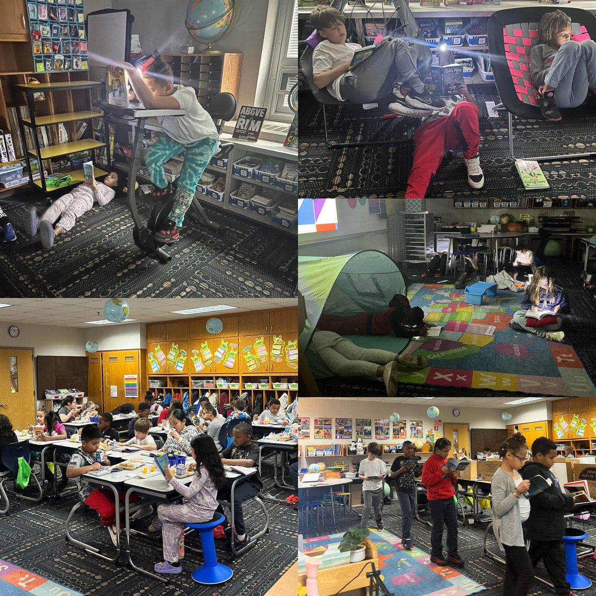 My 3rd graders are doing the <a href="/WISH_TV/">Wish Tv</a> #ilovetoreadchallenge.  Some of the ways we read are in a tent, on a bike, sitting in a comfy chair, while eating lunch, and even while walking. Stop by Room 21 and cheer us on <a href="/RobeyRockets/">Robey Elementary</a>  #wearewayne