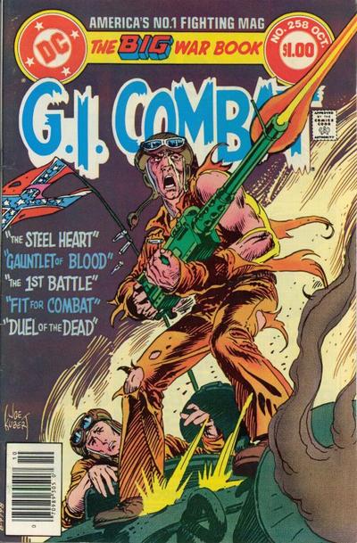 GOMLongbox's tweet photo. #DynamicDC G.I. Combat 258, cover by Joe Kubert. War comics may be out of vogue, and that flag would likely not grace a modern comics cover, but Kubert's skills are undeniable. And frankly, most war comics tell pretty anti-war stories, or at least show the cost of war.  @DCComics https://t.co/xrHeIiUWYe