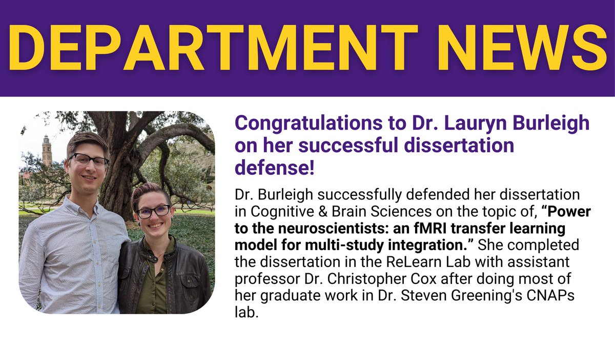 LSU_Psychology's tweet photo. Congrats to Dr. Lauryn Burleigh! 🎉 https://t.co/ElewcjBF1S