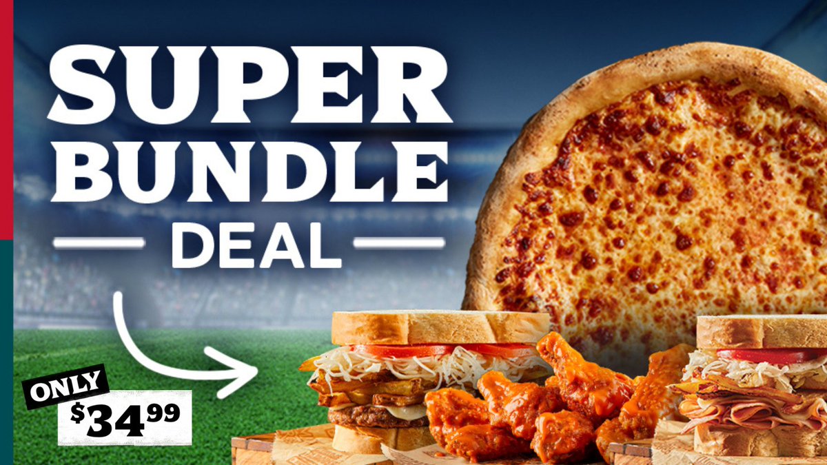 primantibros's tweet photo. This deal costs a mere 0.00058317% of one of those commercials you'll watch on Sunday. How's that for a super bargain?! Grab it Saturday OR Sunday! Get two classic sandwiches, a 14" pizza AND 10 wings for just $34.99!
#WeekendGamePlan https://t.co/rKkWiAUqdp