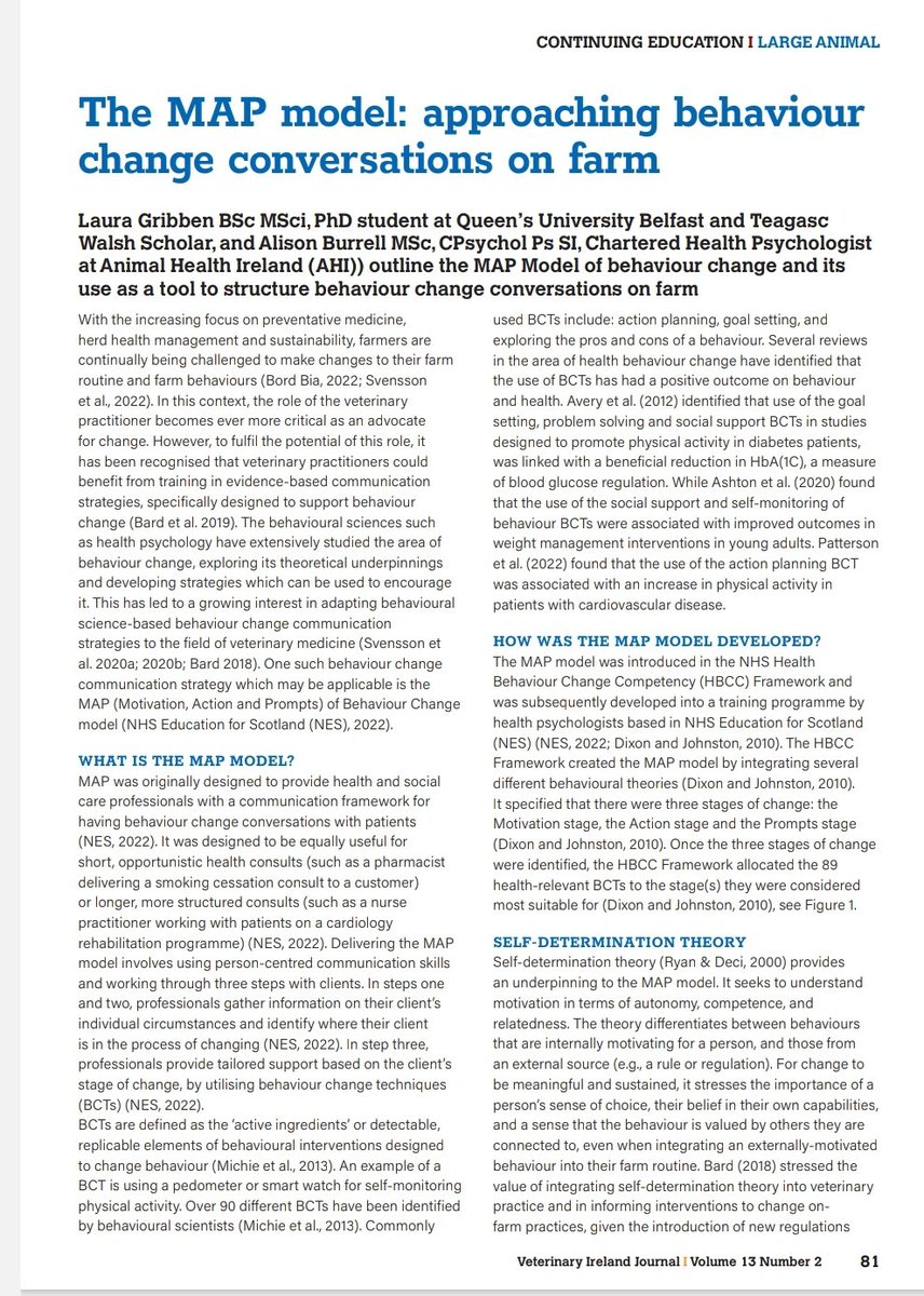 AlisonBurrell4's tweet photo. New article in this month's @VeterinaryHQ journal on adapting the @NHS_Education MAP of behaviour change training for conversations on farm https://t.co/hTak2pZZTE https://t.co/o190pParLi