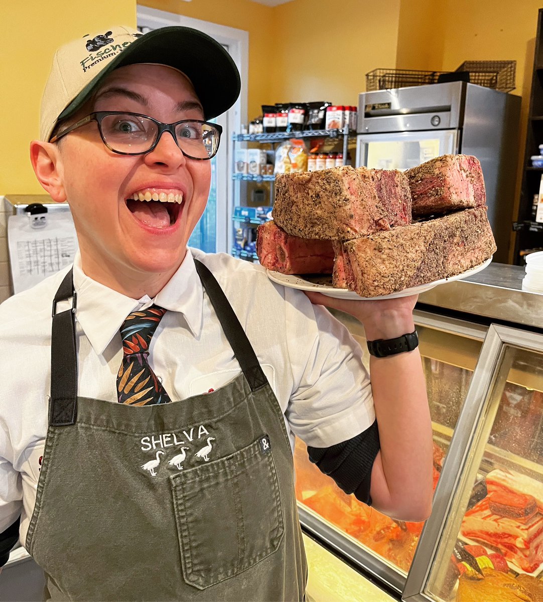 GoosetheMarket's tweet photo. thick-cut Peppercorn-rubbed Ribeyes in the case #HappyWeekend #HappyButcher https://t.co/3gGKuqlVyi