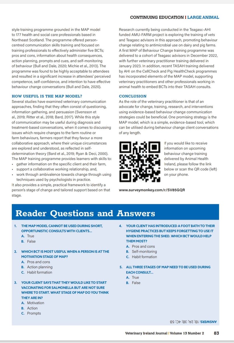 AlisonBurrell4's tweet photo. New article in this month's @VeterinaryHQ journal on adapting the @NHS_Education MAP of behaviour change training for conversations on farm https://t.co/hTak2pZZTE https://t.co/o190pParLi