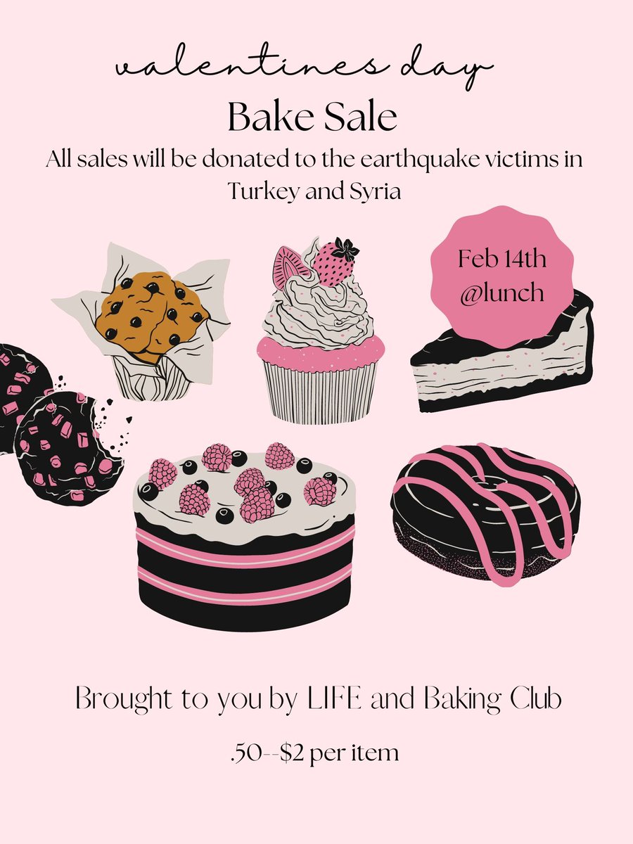 CJ students! Marianist LIFE and Baking club will be hosting a Valentine’s Day bake sale! Next Tuesday, February 14th during all lunch periods. Baked good will be .50 cents to $2. All proceeds will go to the earthquake victims in Syria and Turkey. #BePresentCJ