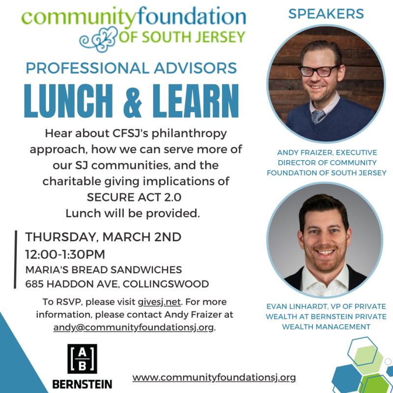 SJerseyGives's tweet photo. 🚨 #NJ #PA Professional Advisors, because like everyone else in the region, we will be celebrating the @Eagles on Feb.16, our Lunch &amp; Learn will now be March 2, same time, same place. RSVP at https://t.co/YqcmoTwxme. Thank you to @AB_insights and @MarcumLLP for the support. https://t.co/B7Ymes3n3E