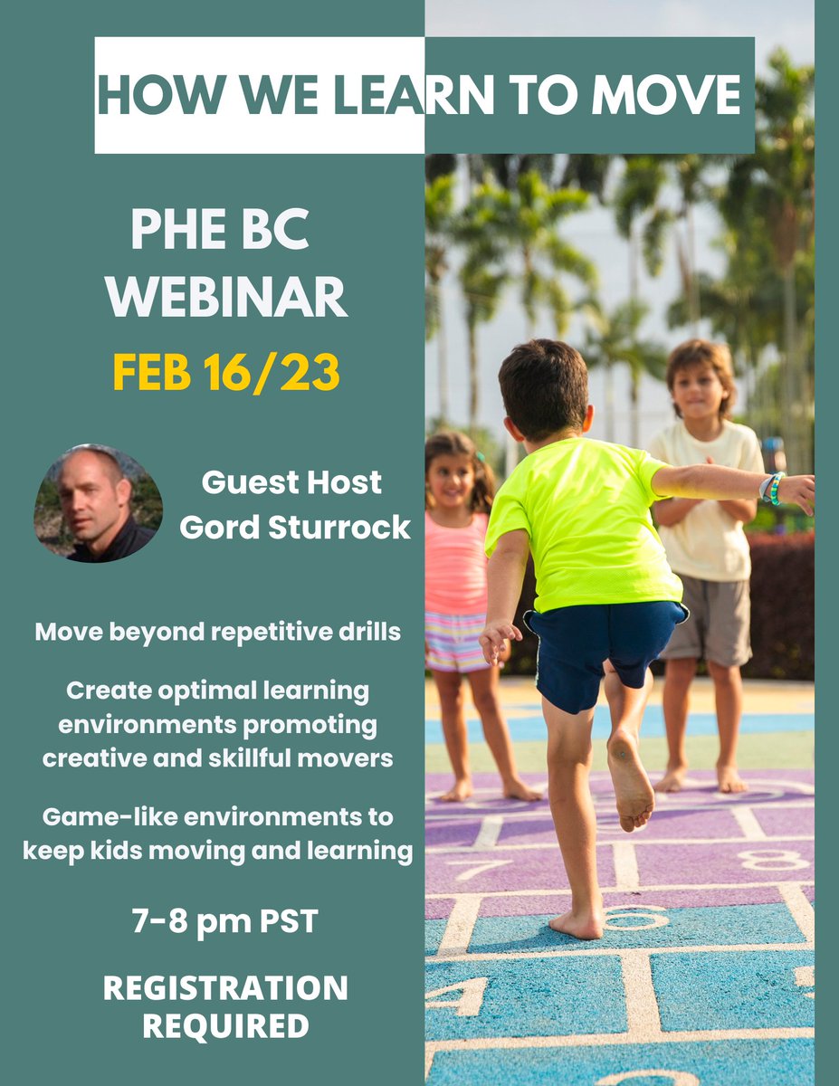 🚨Thurs Feb 16 we are hosting a webinar looking at How We Learn to Move. Want to foster creativity, exploration, &amp; individuality in ur PHE classes? Want to move beyond traditional repetitive drills to engage students in movement? Join us &amp; register: forms.gle/wMBrVwRtTNXNGy… #bced