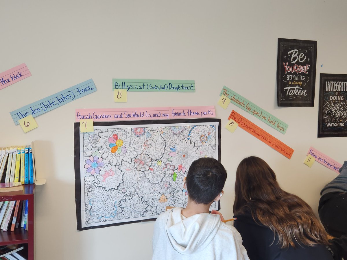 jaime_butts's tweet photo. Subject verb agreement isn't usually the most interesting and fun skill. However, we created our own sentences yesterday and walked around the room to correct them today! 

#BuildingtheBestSPS
@KFMSjaguars757 https://t.co/3WdnjcSKga