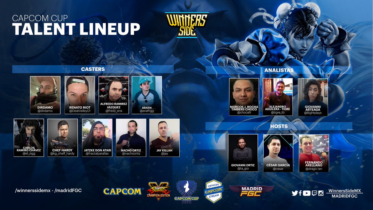 SideWinners's tweet photo. Les compartimos el talento que estará dejando su voz y calidad total en esta #Capcomcup  #CCIX de #SFV, para LATAM y España todo por :
https://t.co/ZiS26uvqYJ https://t.co/PJlv2lvJ42