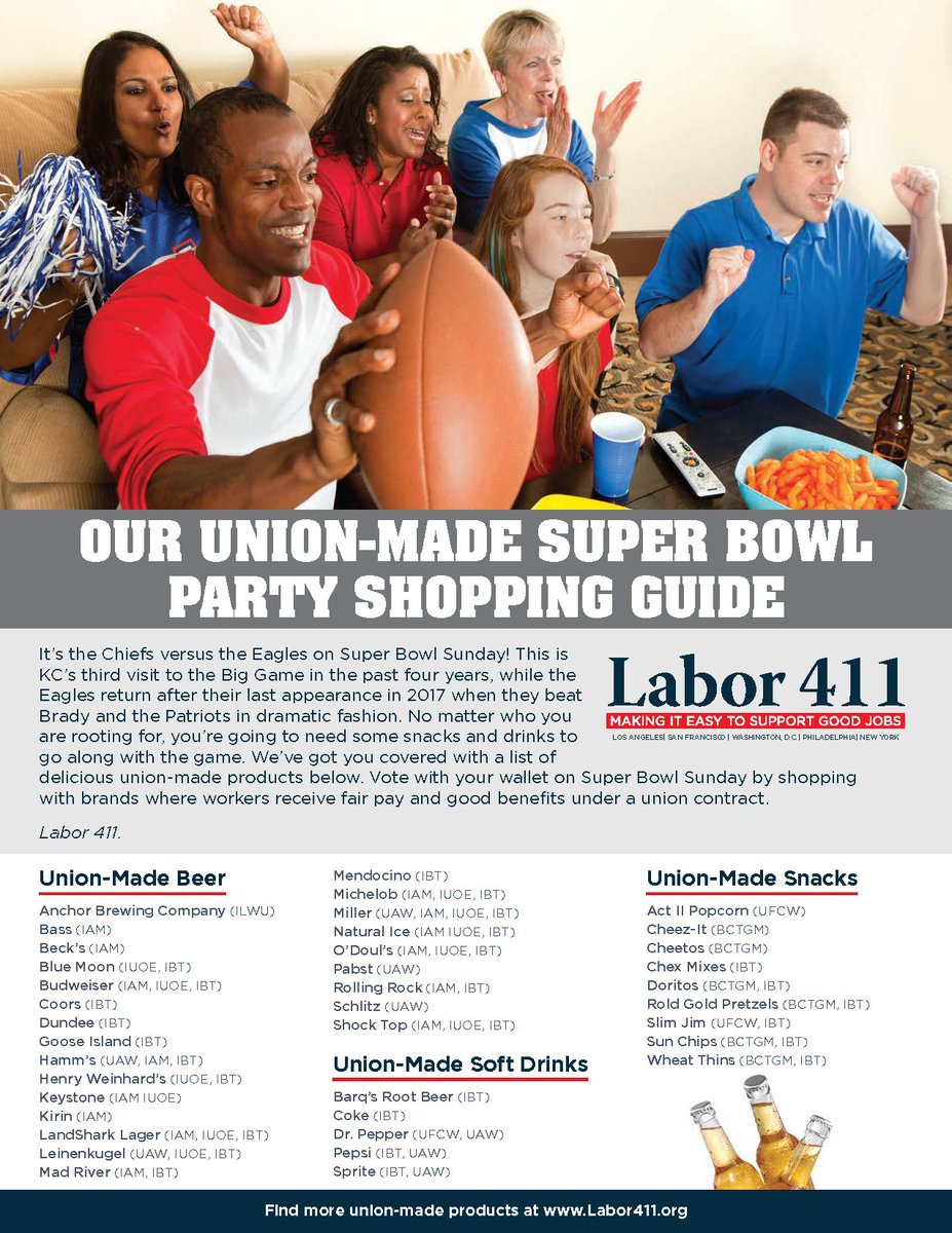 UnionInsurance's tweet image. Get ready for the Super Bowl with the Labor 411 Union-Made Super Bowl Party Shopping Guide!