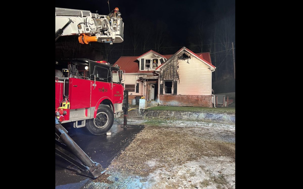 ClendeninFire's tweet image. #Clendeninfire crews responded to a vacant house fire across from the station just before the new year. #towerladder1 operated as a search crew and opened up while #engine1 pulled a handline to place the fire under control.