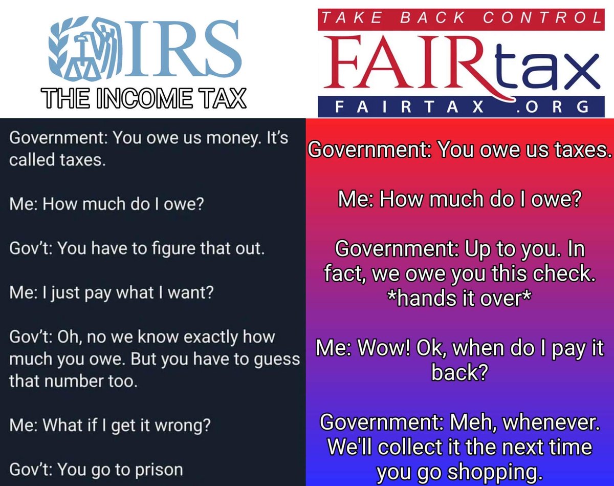There is TRULY no comparison. #FAIRtax is the fix for the #incometax. #DefundIRS after we #StopTaxingIncome