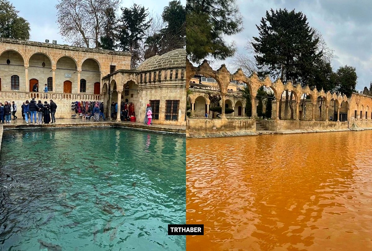 Depremden sonra Şanlıurfa Balıklıgöl'deki suyun rengi neden bu renge dönüştü bilgisi olan var mı ? Etrafı toprak da değil