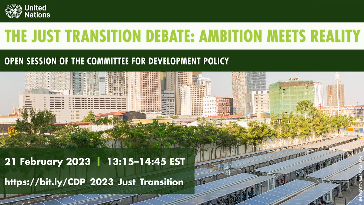 UNDESA's tweet image. Can we secure a green transition that really leaves no one behind?  

Join #UNCDP on February 21 as they discuss The #JustTransition Debate: Ambition Meets Reality, with @sfparr @LopesInsights @JoseA_Ocampo #HaJoonChang #KoriUdovicki 

More info 👇
 bit.ly/CDP_2023_Just_…