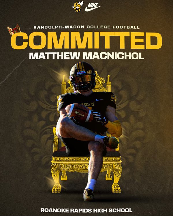 MatthewMacNich1's tweet photo. Blessed to be able to continue my athletic and academic career at Randolph-Macon College. @RMCfootball @Coach_NJackson https://t.co/tvLZQIfieG