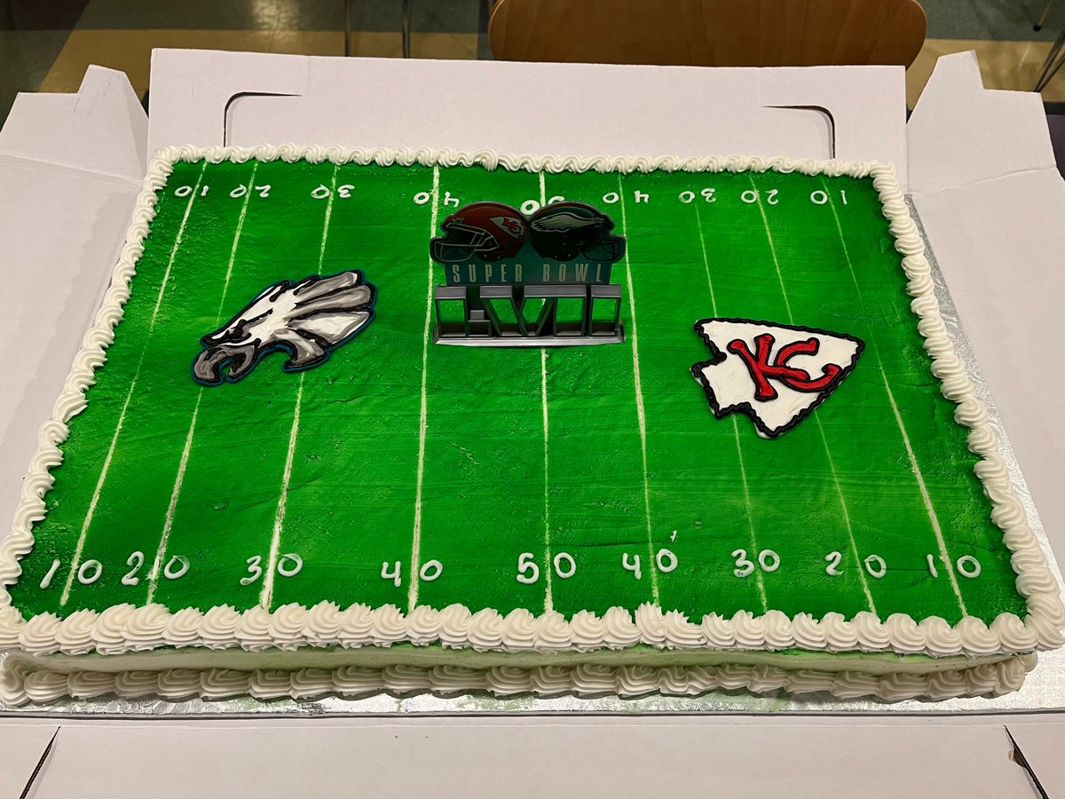 DevineMillimet's tweet photo. It's Super Bowl FunDay at the Manchester office today. Bill won our fall contest, predicting the teams that would advance to the Super Bowl. Here he is with party snacks winnings. Julie, like many of us, dug right into that cake. Go, favorite team! #superbowl #lawfirm https://t.co/ICftWzQNLd
