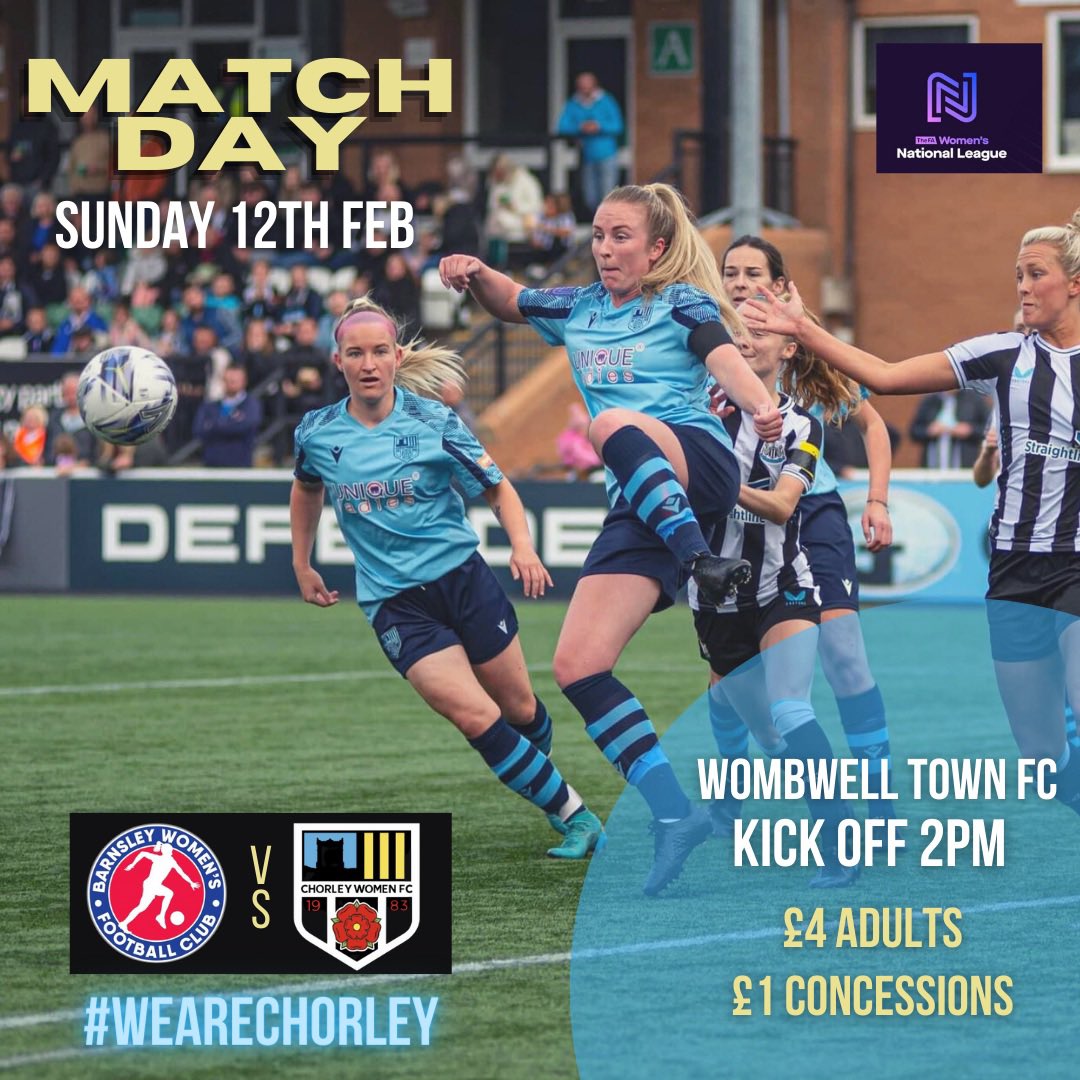 chorleywomenfc's tweet photo. 🚨 NEXT UP 🚨
 
Our First Team make the journey across the Yorkshire border to face @BarnsleyWFC in an @FAWNL clash  this Sunday ⚽️

#WeAreNational #HeartbeatOfWomensFootball https://t.co/NhVLOHW3Ip