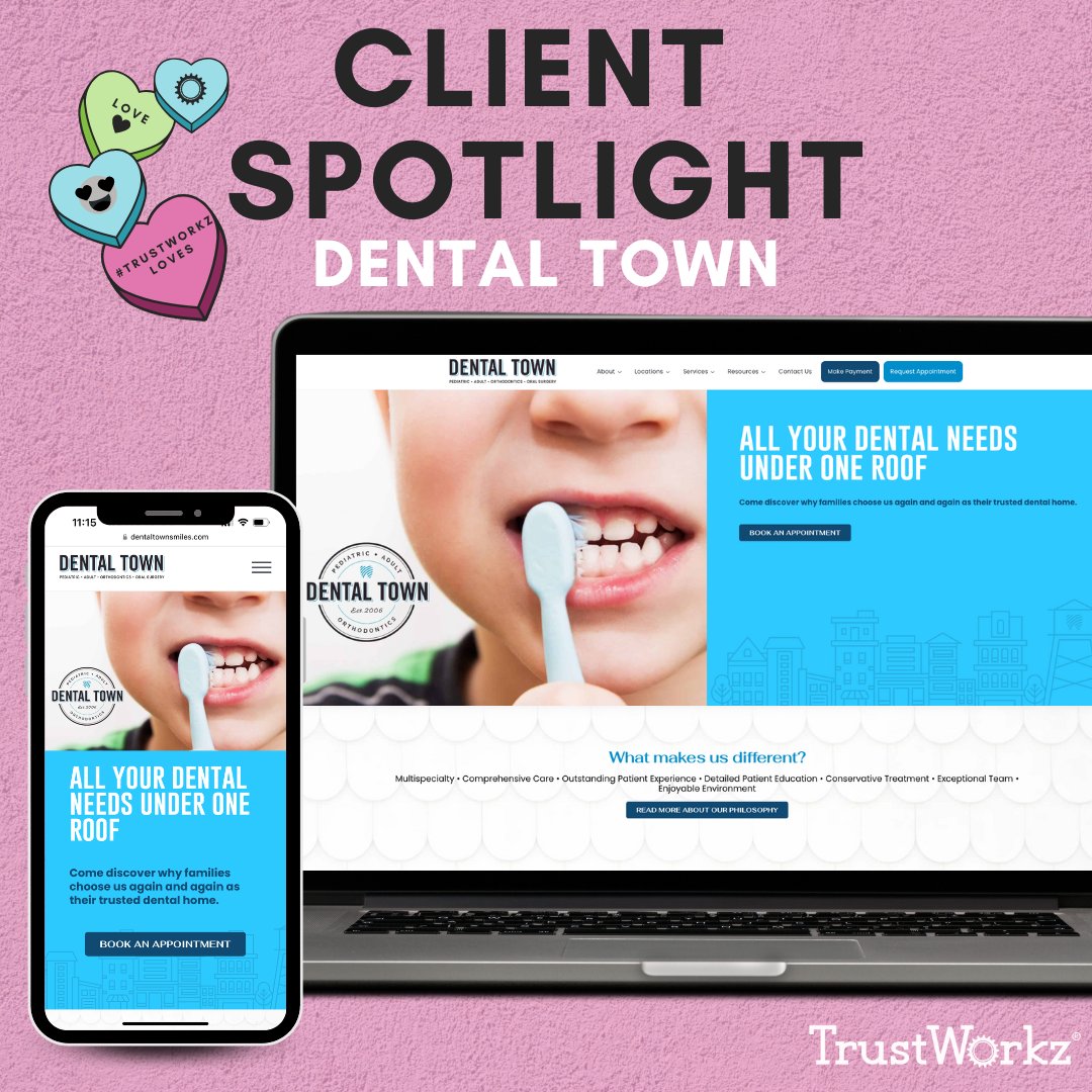 TrustWorkz's tweet photo. If we could rearrange your website, we'd put U and I together! Take a look at these client website refreshes that we love!

Dental town needed a brighter look and feel and cleaner user experience. 

Wheels and Thrills found a website facelift to be the best option for updating. https://t.co/FrHyyjUNwj