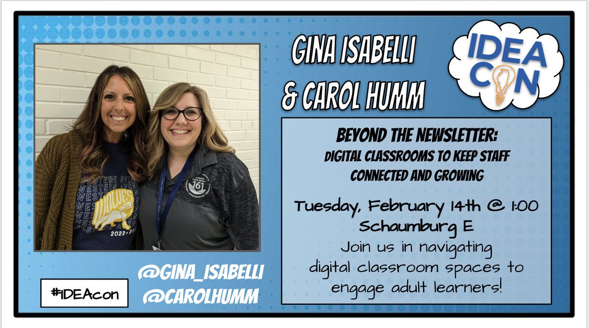 CarolHumm's tweet photo. Come visit us at IDEACon! We're excited to share our experiences and work with leaders across the state on using digital spaces to connect with adult learners. #d161learns https://t.co/oapjWbOvMi