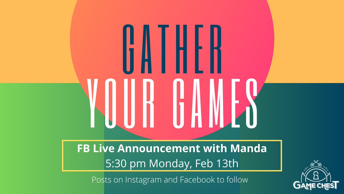 SFGameChest's tweet photo. Something familiar this way comes... 

Join Manda at 5:30 on Monday the 13th for a Facebook Live announcement!

Questions will be answered live during and a post will follow on both FB, IG &amp; Twitter in case you miss it/don't have time! 

#SFGameChest #GameChestCommunity #FLGS https://t.co/I87YzPhRcd