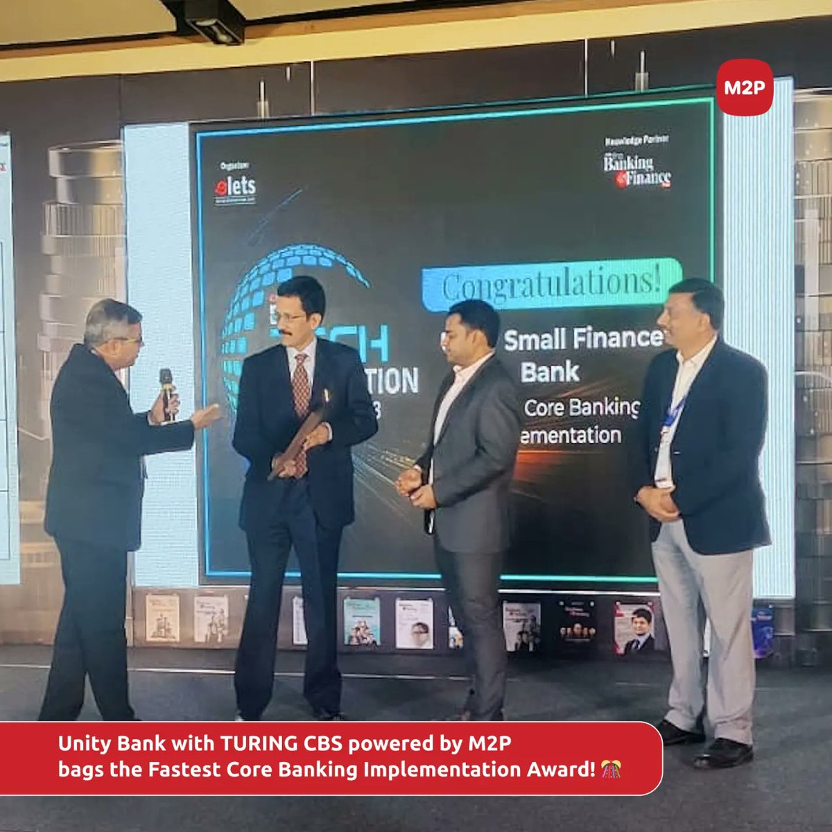 m2pfintech's tweet photo. We congratulate Unity Bank for receiving the ‘Fastest core banking implementation award’ at Elets BFSI Tech Innovation Awards 2023 for migrating their legacy CBS (Core Banking System) to TURING.
#TURINGCBS #CoreBankingSystem #Recognition #Banking #M2PFintech #UnityBank https://t.co/2vrF8M4vNy