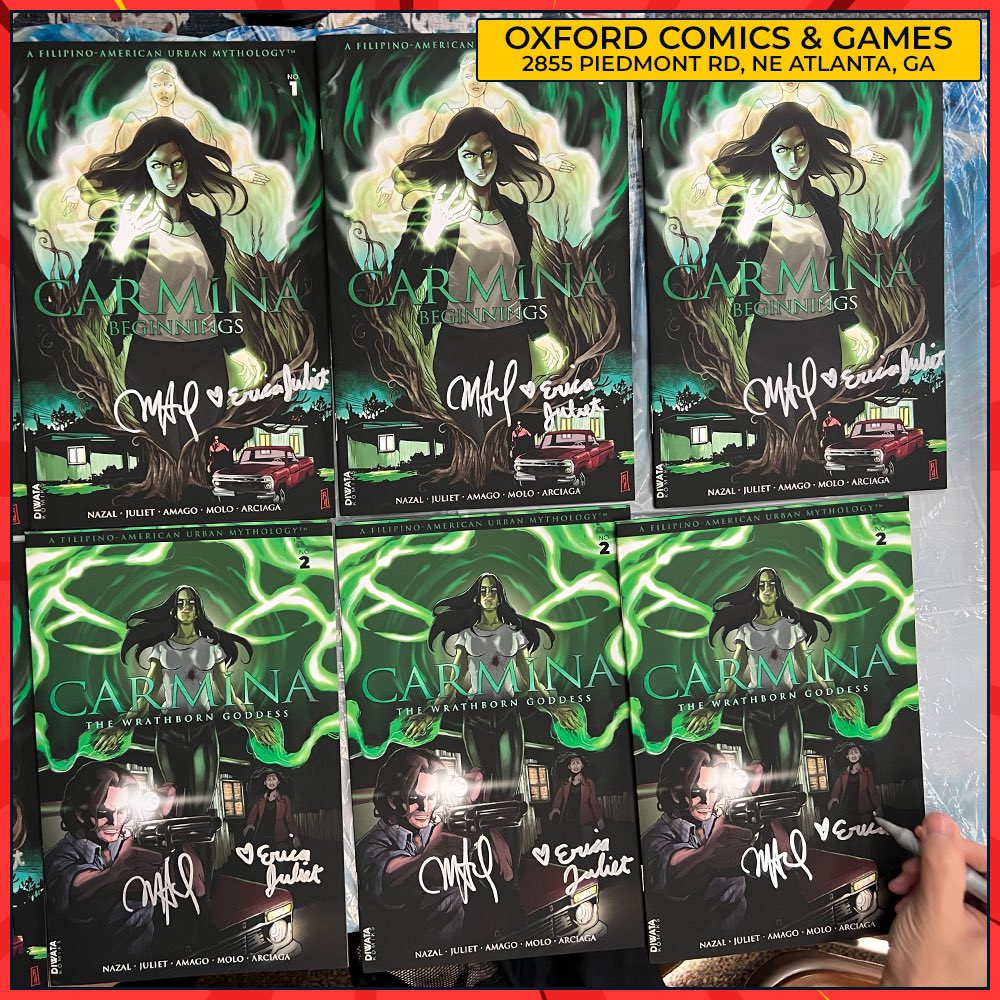 Looking to add to your collection? Pick up signed copies of Carmina 1 and 2 before copies run out in Atlanta! Pick them up at @oxfordcomics while supplies last.

#comics #signedcomics