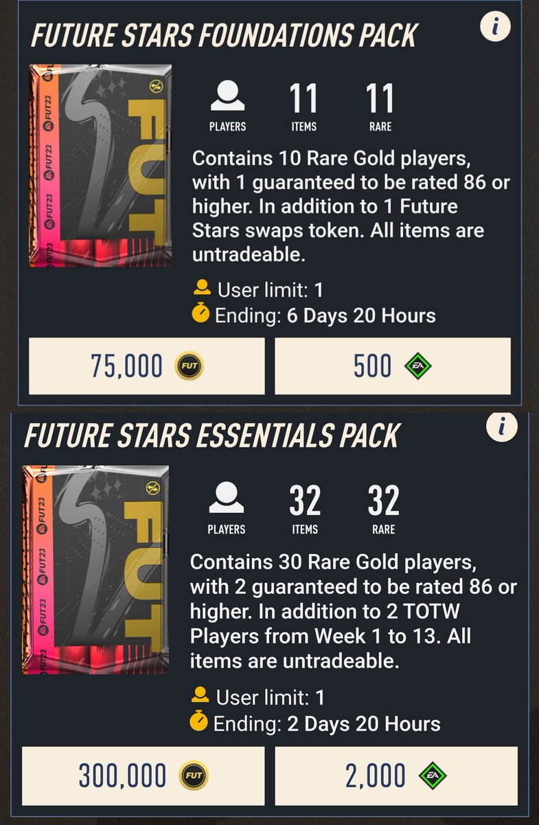 saf_cal's tweet photo. Sorting a couple of people out with enough FIFA points for both of these packs ⬇️

For your chance to win, just drop a ♥️, you must be following. I'll draw winners tomorrow lunch time. Good luck and Goodnight 😴 https://t.co/BhipnJX9o8
