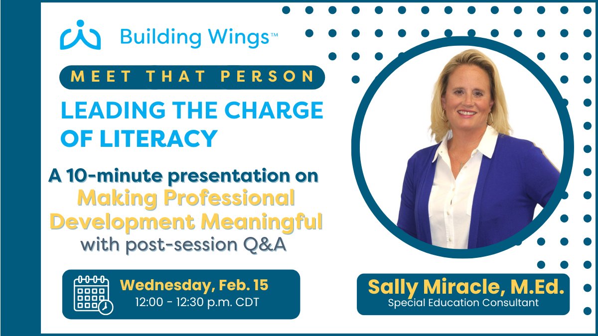 BuildingWingsCo's tweet photo. Making school-based professional development meaningful and actionable. Join @miracle_sally for a 30-minute session on Wednesday, Feb. 15, when she shares changes she made to make PD more impactful with post-session Q&A:
https://t.co/QMdcHNWRok
#SpecialEducation #PDForEducators https://t.co/BlVANv0qxw