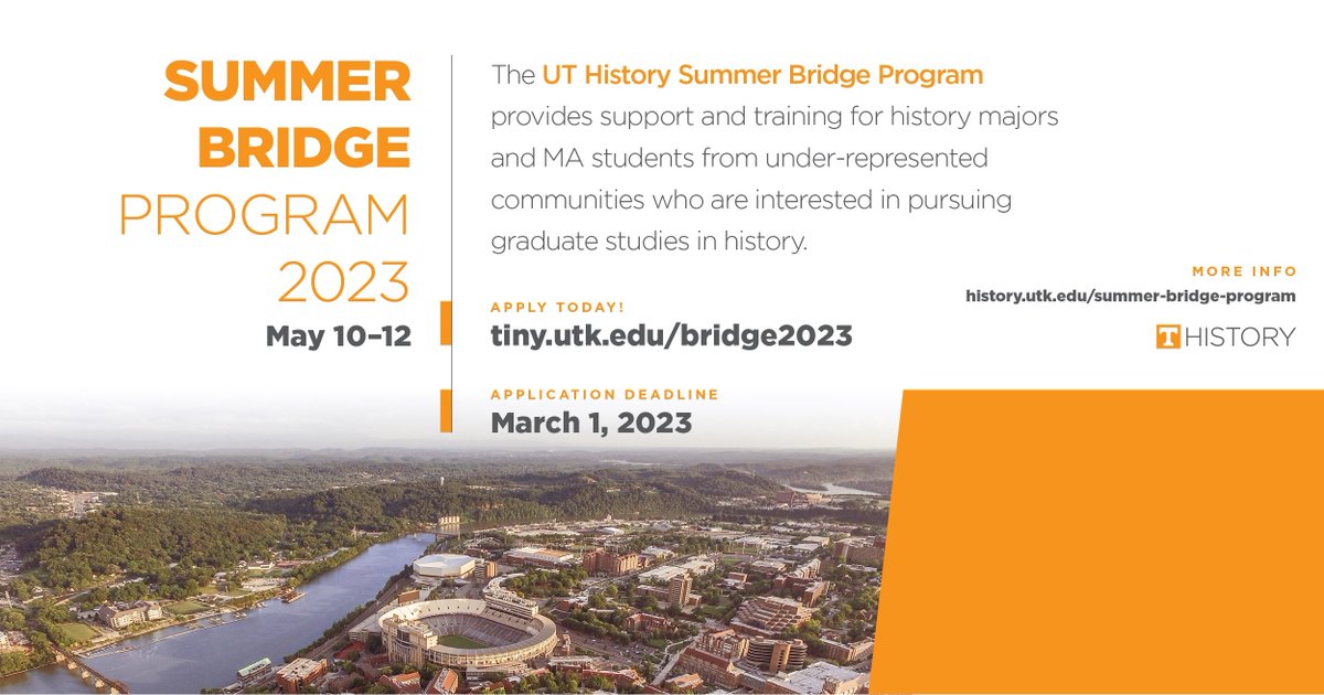utkhistory's tweet photo. Spread the word and learn more about our amazing SUMMER BRIDGE program - on Feb 22nd, 2:30pm, @sararitchey1 @Winhistory24 and Shaina Destine of @UTKLibraries will host an information session on Zoom to answer all questions! 

Register here: https://t.co/StMLOjqJPE https://t.co/i3lB9FqqBp