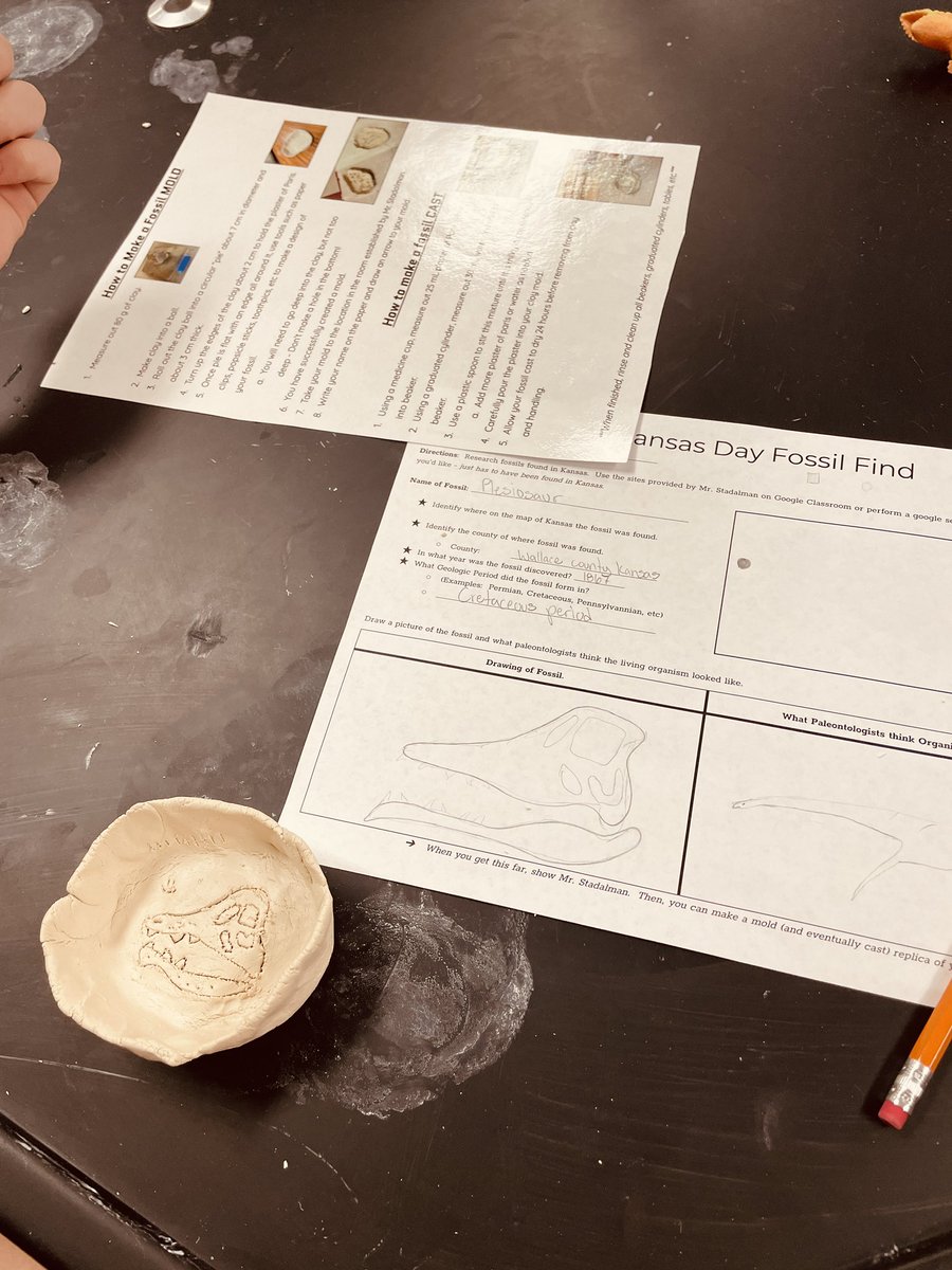 #FossilFriday and late #KansasDay celebration in 7th grade science.  Made mold fossils today.  Casts will be on Monday! #EudoraProud #WeAreEMS