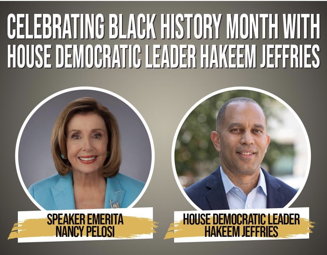 Nancy Pelosi’s guest was Minority Leader Hakeem Jeffries who shared his leadership approach: Run to win, win to govern, govern through diversity & unity of purpose to make issues of importance to America better. He’s not giving in or up on America! 
#DemVoice1 
#DemsForThePeople