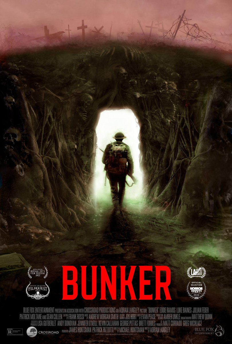 Experience the true horror of war in BUNKER, as an embattled group of soldiers are
 ambushed and forced to flee underground, only to discover a greater enemy lurking
 within. Only in theaters February 24th #bunker #horror #film #worldwarI