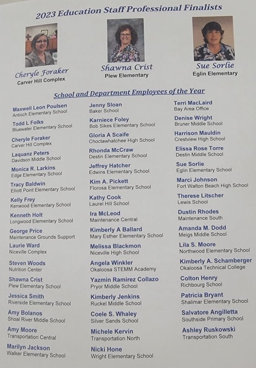 bagboy801's tweet photo. Congratulations to all of our 2023 ESPOY honorees and to Shawna Crist, who was named 2023 @OCSD1 ESPOY! @mdchambers25 @CatherineDokey @HilaryDeMers @LindaEfwb @MartiGardner @FLSchoolBoards @PlewElementary https://t.co/fV2Njg4f6u