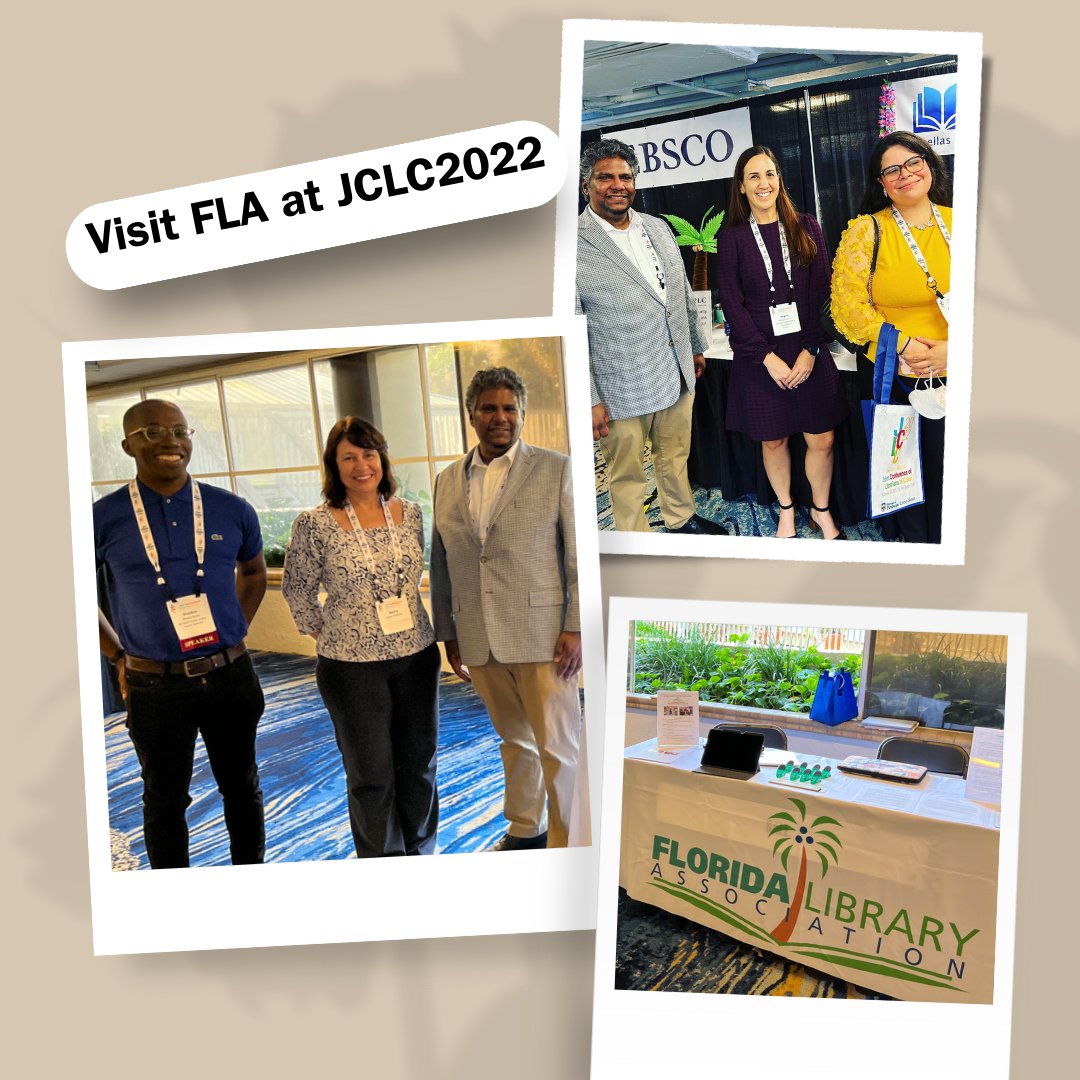 TweetFLAlibrary's tweet photo. Come visit the FLA table in the exhibit hall at #JCLC2022!
#FloridaLibrarians #FloridaLibraryAssociation #JCLC https://t.co/RqxyqLNbrN