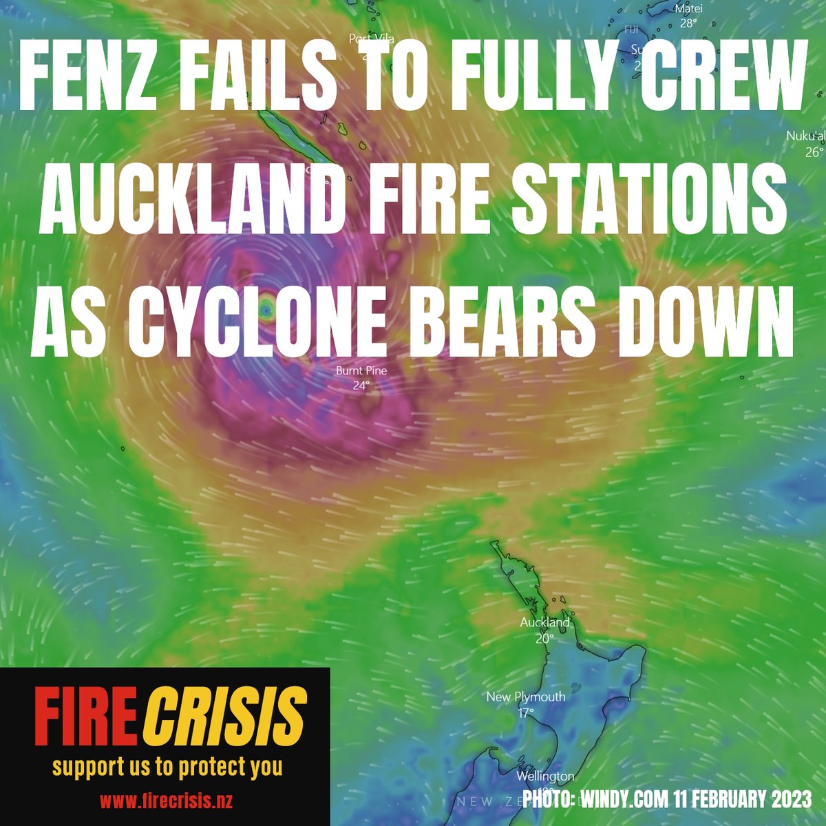 NZPFU's tweet photo. #BREAKING | @FireEmergencyNZ has failed to fully crew Auckland Fire Stations as #CycloneGabrielle bears down on City | @AucklandCDEM @NZcivildefence @WeatherWatchNZ @MetService #FireCrisis https://t.co/kSQd0jWq35